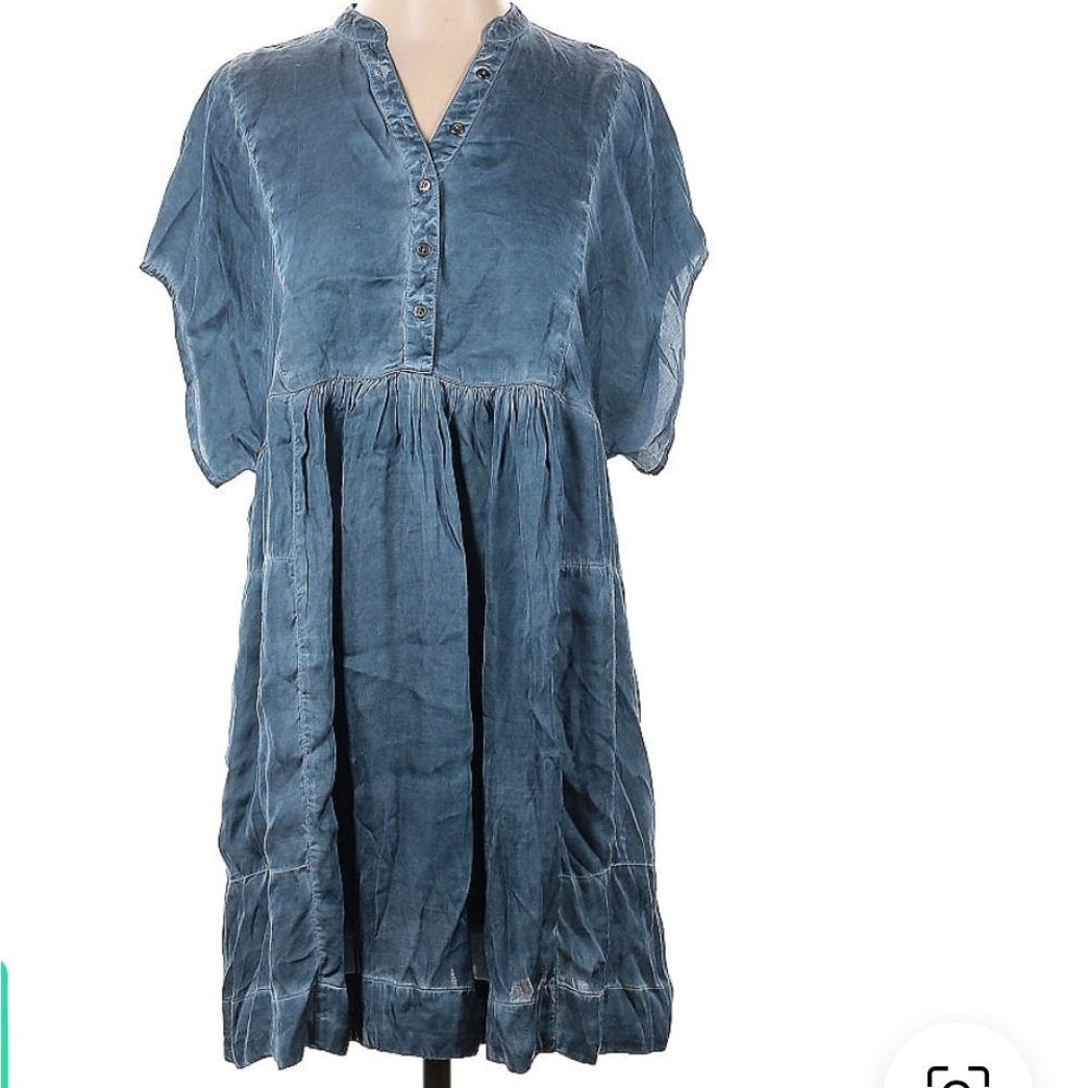 Free People Slate Blue Button-Popover Mini Dress